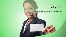  Presentation with call center management - Amazing presentation design having call center operator with blank backdrop and a mint green colored foreground
