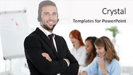  Presentation with call center - Presentation theme with contact centre - call center operator with his background and a white colored foreground