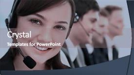  Presentation with call center - Colorful presentation design enhanced with internet telephony - call center operator women backdrop and a gray colored foreground