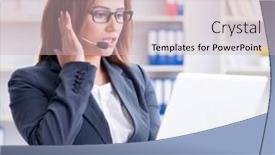  Presentation with call center software - Slides having call center operator working with clients background and a soft green colored foreground