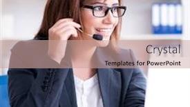  Presentation with call center performance reporting - Cool new slide set with call center operator working with clients backdrop and a coral colored foreground