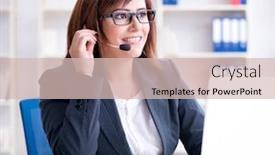  Presentation with call center agent reporting - Beautiful PPT theme featuring call-center-operator-working backdrop and a soft green colored foreground