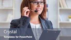  Presentation with call center management - Amazing PPT layouts having call-center-operator-working backdrop and a ocean colored foreground