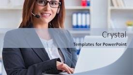  Presentation with call center management - Colorful presentation enhanced with call-center-operator-working backdrop and a light blue colored foreground