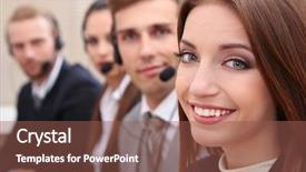  Presentation with call center - Slide deck having call center operators at work background and a violet colored foreground