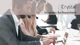  Presentation with call center - Slide set consisting of call-center-operators-using-laptops background and a light gray colored foreground