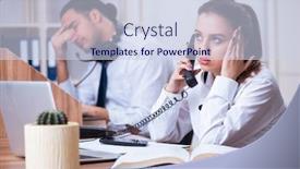  Presentation with call center - PPT layouts featuring call-center-operators-working background and a sky blue colored foreground