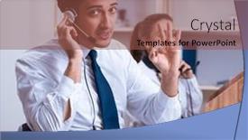  Presentation with call center - PPT theme with call-center-operators-working background and a tawny brown colored foreground