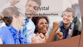  Presentation with customer service reporting - Presentation featuring call center team - cheerful customer service representatives background and a soft green colored foreground