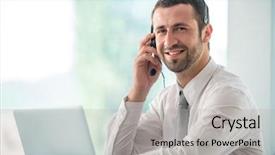  Presentation with talking heads - Amazing presentation theme having call center team - happy businessman talking on headset backdrop and a light gray colored foreground