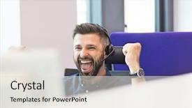  Presentation with success successful courageous successful - Beautiful theme featuring call center team - successful mid adult businessman wearing backdrop and a lemonade colored foreground