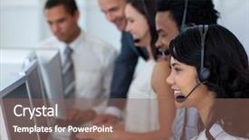  Presentation with call center software - Slides enhanced with call center with her internation background and a violet colored foreground