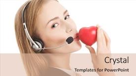  Presentation with call center agent reporting - Presentation theme consisting of call center woman holding heart background and a lemonade colored foreground