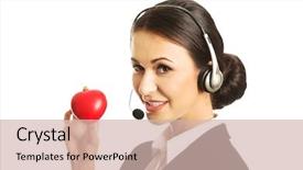  Presentation with call center software - Colorful slides enhanced with call center woman holding heart backdrop and a soft green colored foreground