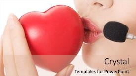  Presentation with call center - Cool new slides with call center woman holding heart backdrop and a  colored foreground