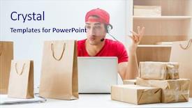  Presentation with distribution - Slide deck consisting of call center worker at parcel background and a  colored foreground