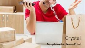  Presentation with call center - Presentation design with call center worker at parcel distribution center in post office background and a lemonade colored foreground