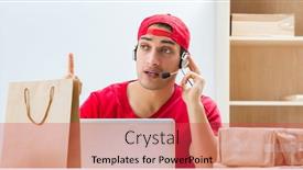  Presentation with distribution - Slide set consisting of call center worker at parcel distribution center in post office background and a red colored foreground