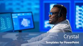  Presentation with call center - Slide deck enhanced with call-center-worker-is-speaking background and a ocean colored foreground