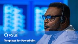  Presentation with call center - Audience pleasing PPT layouts consisting of call-center-worker-is-speaking backdrop and a teal colored foreground