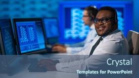  Presentation with call center - Slide deck with call-center-worker-is-speaking background and a ocean colored foreground