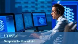  Presentation with call center - Presentation design consisting of call-center-worker-is-speaking background and a ocean colored foreground