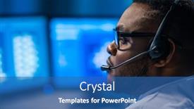  Presentation with call center - Slide deck with call-center-worker-is-speaking background and a ocean colored foreground