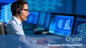  Presentation with call center - Slide set having call-center-worker-is-speaking background and a ocean colored foreground