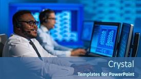  Presentation with call center - Colorful theme enhanced with call-center-worker-is-speaking backdrop and a ocean colored foreground