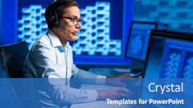  Presentation with call center - Cool new presentation design with call-center-worker-is-speaking backdrop and a teal colored foreground