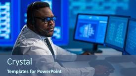  Presentation with call center - Slide deck featuring call-center-worker-is-speaking background and a ocean colored foreground