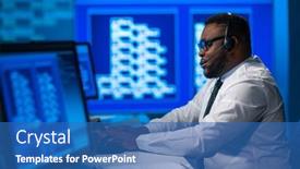  Presentation with support - Amazing PPT theme having call-center-worker-is-speaking backdrop and a teal colored foreground