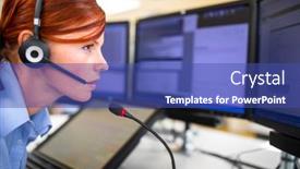  Presentation with employee health and safety - Amazing presentation design having call-centre-employee-communicating-over backdrop and a ocean colored foreground