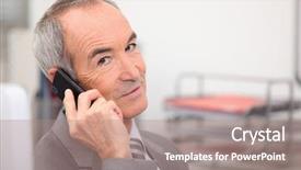  Presentation with telephone mobile - Presentation theme enhanced with call duty - admin worker with mobile telephone background and a coral colored foreground