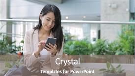  Presentation with mobile use - PPT theme featuring call duty - business woman use of mobile background and a gray colored foreground