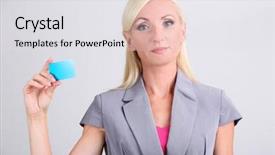  Presentation with business card - Audience pleasing PPT theme consisting of call duty - business woman with visiting card backdrop and a light gray colored foreground