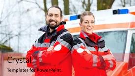  Presentation with ambulance - Presentation theme with call duty - emergency doctor and nurse standing background and a red colored foreground