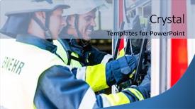  Presentation with fire fighter - Slide deck with call duty - fire fighter checking the hoses background and a light blue colored foreground