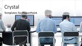  Presentation with call center - Audience pleasing theme consisting of call duty - rear view the staff backdrop and a white colored foreground