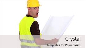  Presentation with worker - Cool new PPT theme with x-ray examination and copy book with thermometer bottom view backdrop and a sky blue colored foreground