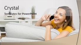  Presentation with beautiful young woman getting face - Beautiful presentation theme featuring call girl - beautiful young woman at home backdrop and a white colored foreground