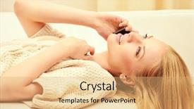  Presentation with talking on phone - Amazing PPT layouts having call girl - beautiful young woman talking backdrop and a yellow colored foreground