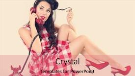  Presentation with talking on phone - Presentation having call girl - pin up woman talking background and a coral colored foreground