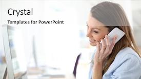  Presentation with humanitarian work - Audience pleasing slide set consisting of call girl - saleswoman at work using smartphone backdrop and a  colored foreground