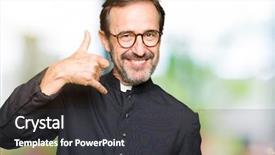  Presentation with hand shake telephone - PPT layouts featuring call god - middle age priest man wearing background and a dark gray colored foreground