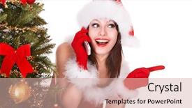  Presentation with christmas girl - Colorful theme enhanced with call mobile phone by christmas backdrop and a  colored foreground