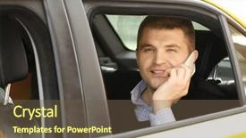  Presentation with talking on phone - Audience pleasing slide deck consisting of call routing - handsome man talking on phone backdrop and a  colored foreground