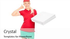  Presentation with pizza delivery - PPT layouts consisting of call sign and holding pizza background and a white colored foreground