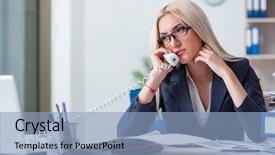  Presentation with busy - Amazing PPT layouts having call submission - busy businesswoman working in office backdrop and a  colored foreground