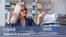  Presentation with office desk reception - Presentation featuring call submission - busy businesswoman working in office background and a  colored foreground